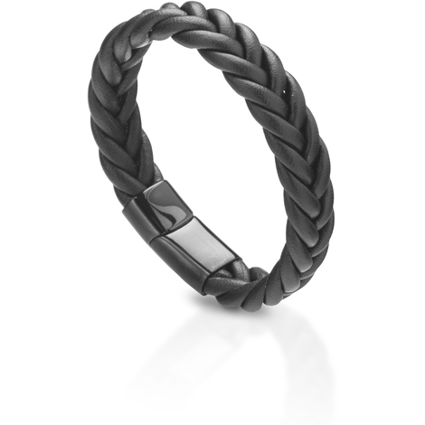 Bracciale a treccia in pelle nera 