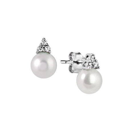 Orecchini donna perla e zirconi in oro bianco 18kt