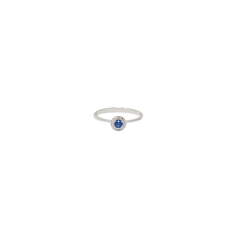 Anello in oro 18Kt con pietra blu tonda e zirconi 