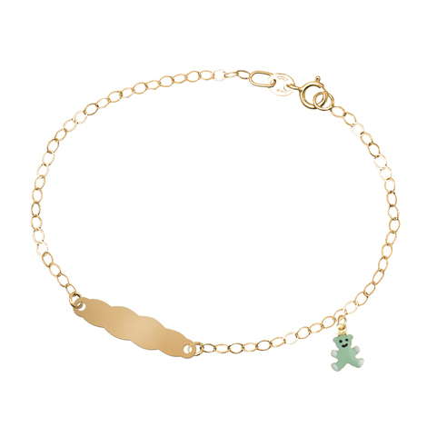 Bracciale bimba con targa e orsetto in oro 18kt