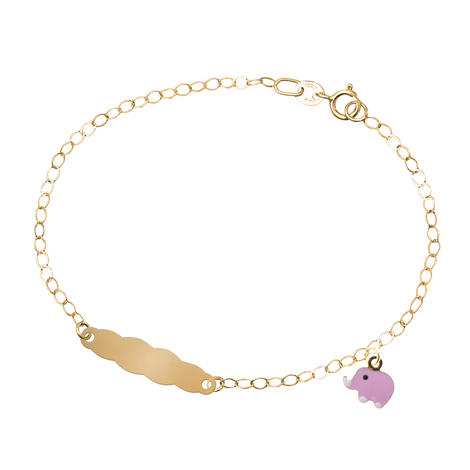 Bracciale bimba con targa ed elefante oro 18kt