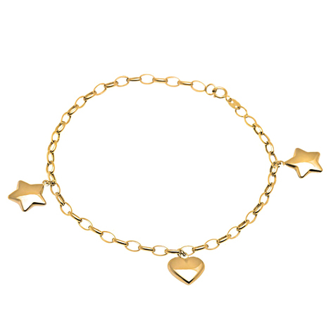 Bracciale donna con cuore e due stelle in oro 18kt