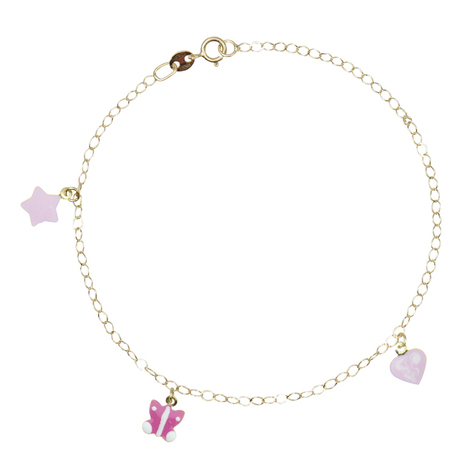 Bracciale bimba stella, farfalla e cuore oro 18kt