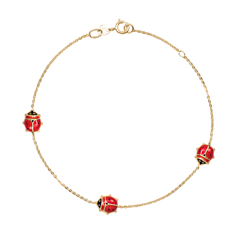 Bracciale bimba con tre coccinelle in oro 18kt