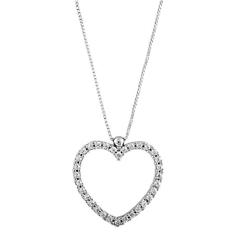 Girocollino donna con cuore oro bian. 18kt e zirc.