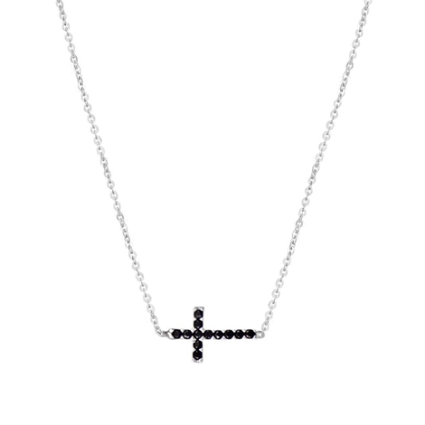 Girocollino donna croce in oro bianco 18kt e zirc.