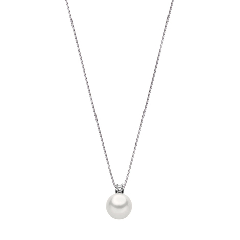 Girocollino perla con zirconi in oro bianco 18kt