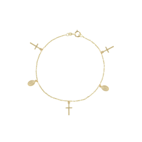 Bracciale in oro 18kt con croci e medaglia sacra