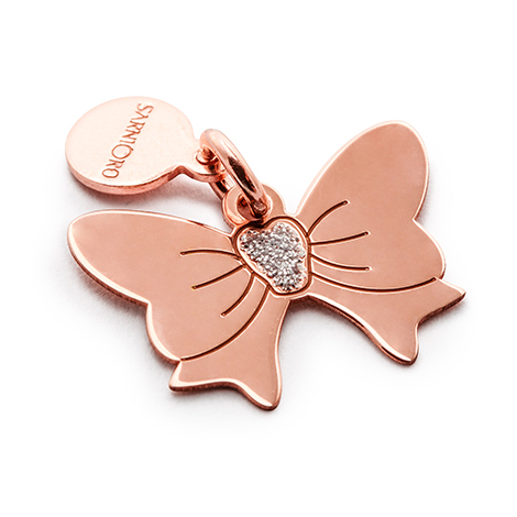 Charm in argento pvd oro rosa e glitter "Fiocco"