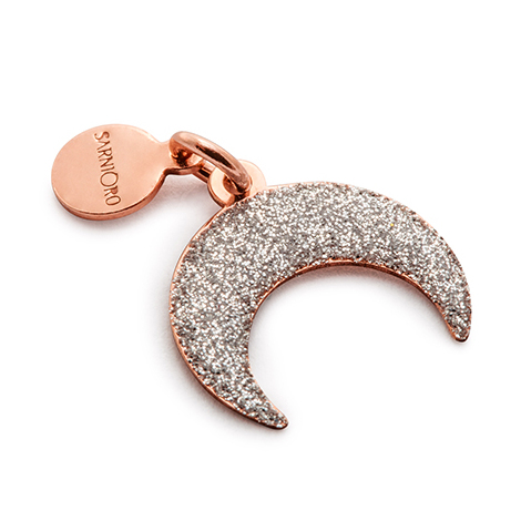 Charm in argento pvd oro rosa e glitter "Luna"