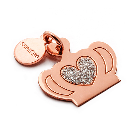 Charm in argento pvd oro rosa e glitter "Corona"