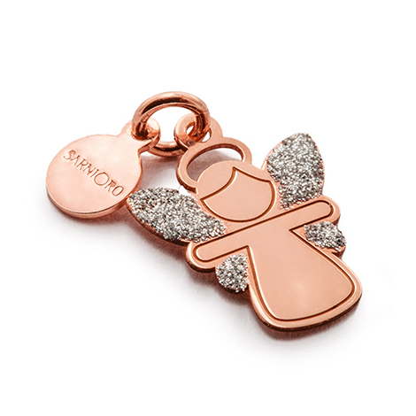 Charm in argento pvd oro rosa e glitter "Angelo"