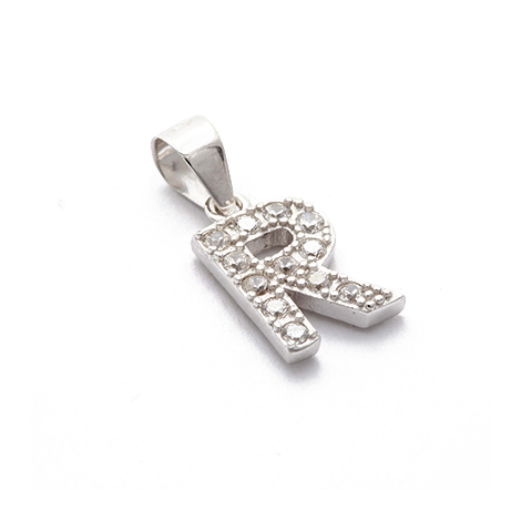 Charm in argento e zirconi lettera R