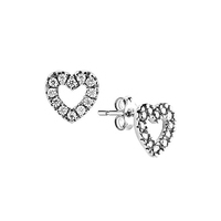 orecchini donna a cuore in oro 18kt bianco e zirc.
