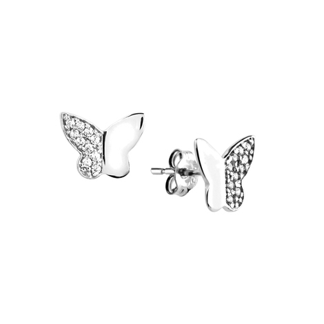 Set Di Orecchini A Clip Da Donna In Acciaio Con Zirconi: Farfalla Lusso, Senza Foro, Bianco, Anallergici
