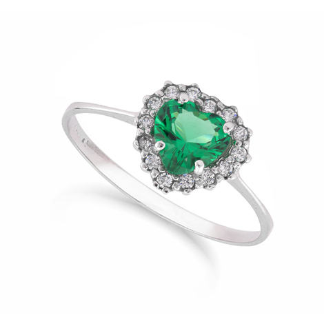 Anello zirconi e smeraldo cuore in oro 18 kt