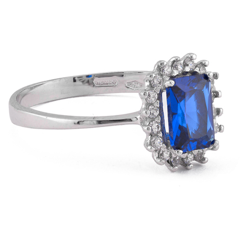 Anello zirconi e zaffiro rettangolare in oro 18 kt