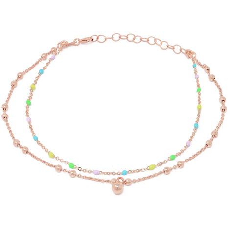 Cavigliera in argento925 rosè con perline colorate