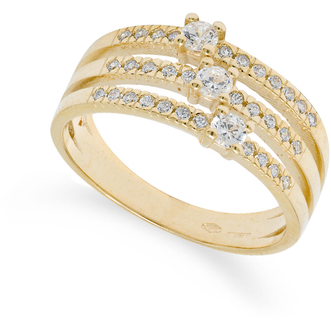 Anello a fascia in oro giallo 9Kt con zirconi 
