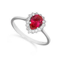 anello a goccia con zirconi e rubino in oro9kt