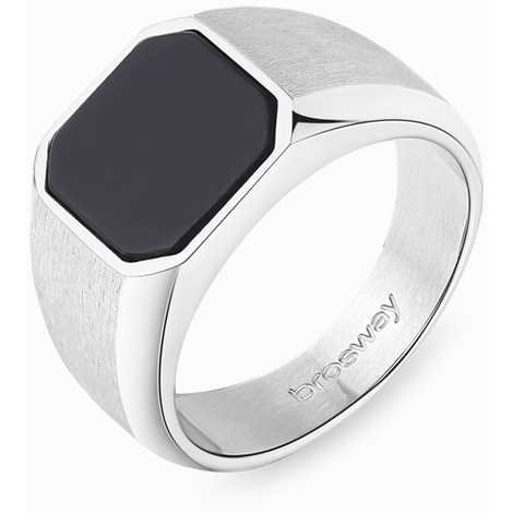 Anello chevalier in acciaio con onice nero Brosway