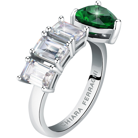 Anello Chiara Ferragni cuore verde e cristalli