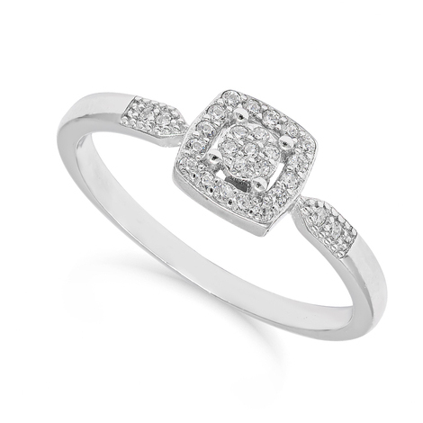 Anello fantasia quadrato in argento 925 e zirconi