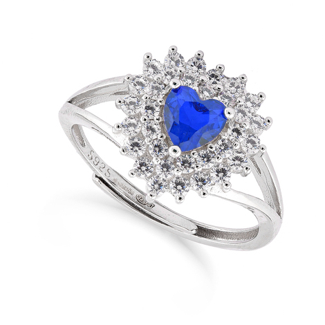 Anello in argento 925 con cuore color zaffiro