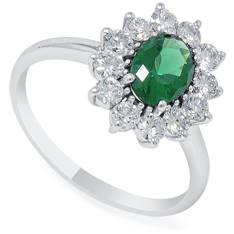 Anello in oro bianco 9con diamanti e smeraldo