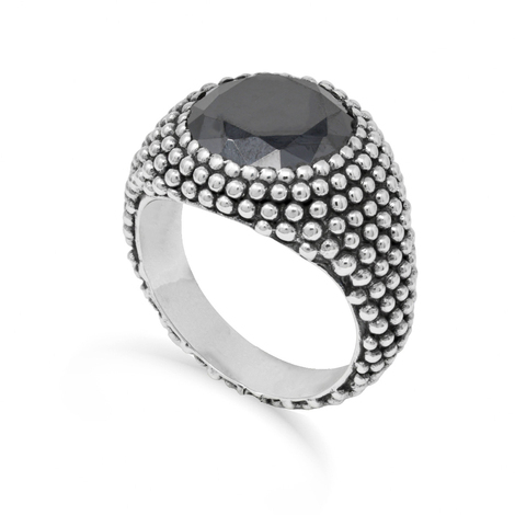 Anello uomo in argento 925 con pallini e pietra
