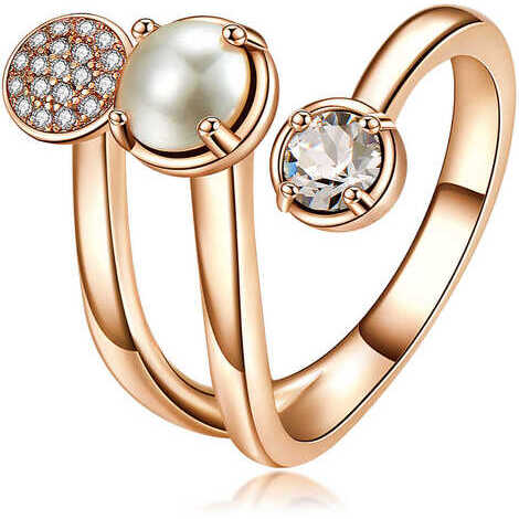 Anello in ottone con perla e pavè di cristalli 