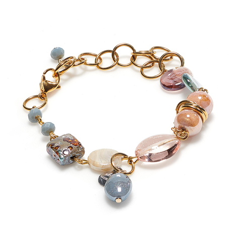 Bracciale con perline in vetro color rosa/lilla