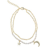 bracciale con stella e luna in acciaio e perle sp