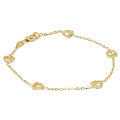 Bracciale donna oro giallo 9Kt con cuori e zirconi