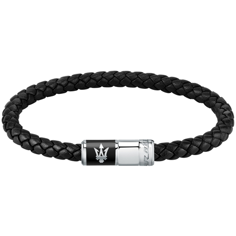 Bracciale Maserati in acciaio e pelle nera