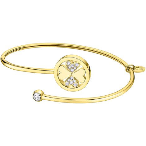 Bracciale rigido in acciaio e quadrifoglio Lotus