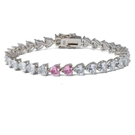 Bracciale tennis in argento925 con cuori 