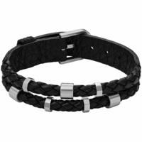 bracciale uomo in acciaio e pelle fossil jewelry