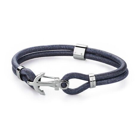 Bracciale uomo in acciaio 316L, pelle e Swarowski