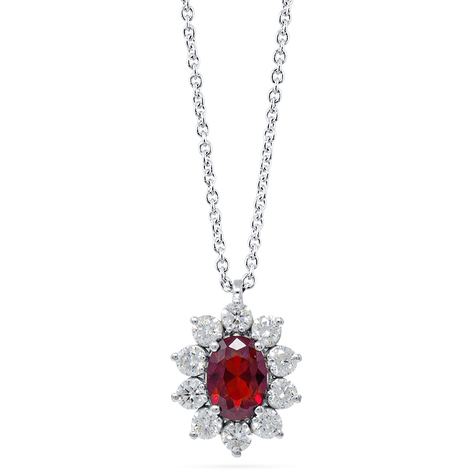 Collana in oro bianco 9kt con diamanti e rubino