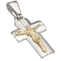 ciondolo croce con cristo bicolore in argento 925