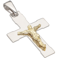 ciondolo croce con cristo bicolore in argento 925