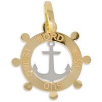 ciondolo in oro 18 kt a forma di ancora e timone