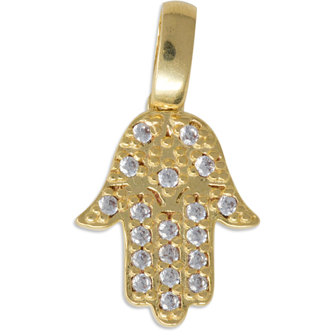 Ciondolo mano di fatima in oro 18 Kt e pietre