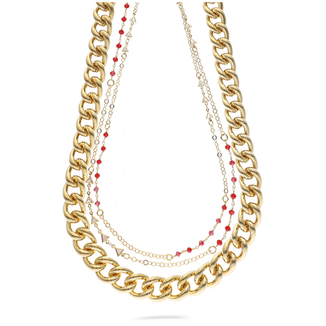 Collana Evita in ottone gold con perline rosse
