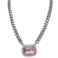 collana evita in ottone silver con cristallo rosa