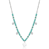 collana in acciaio a sfere e quadrifoglio s'agap�