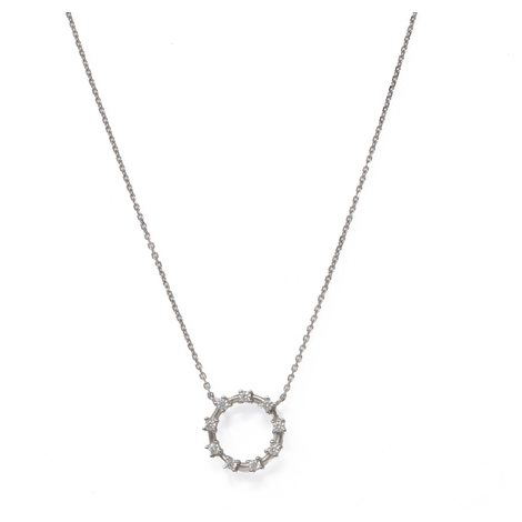 Collana in oro 9 Kt e zirconi con cerchio pendente
