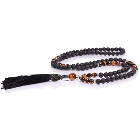 Collana mala tibetano unisex con pietre e nappa