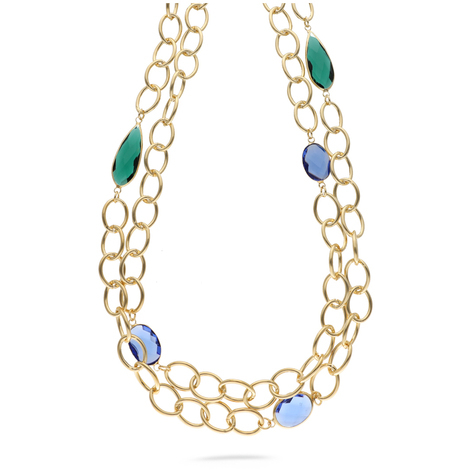Collana multifilo Evita con cristalli verdi e blu